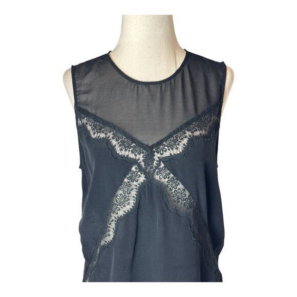 Sandro Shirt Women Small Black Sheer Bodice Lace Detail Top Whimsigoth Gothic - Picture 3 of 7